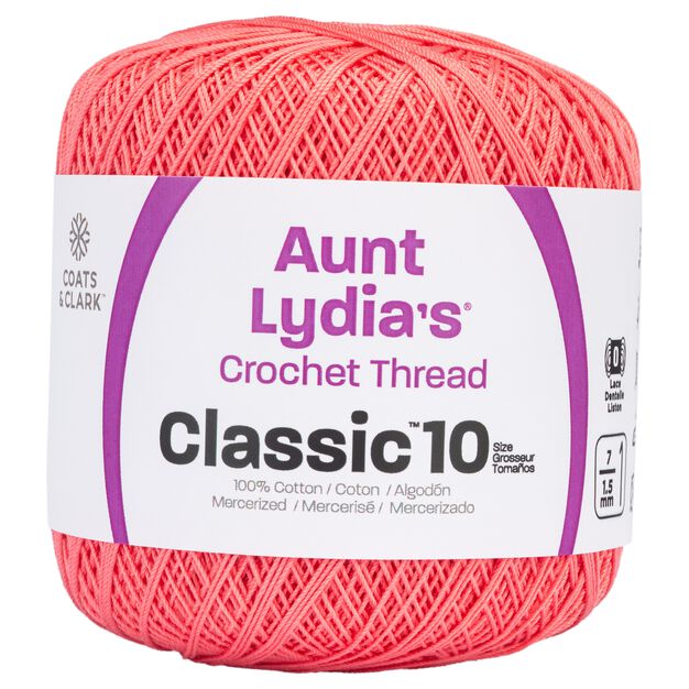 Aunt Lydia's Classic all'uncinetto filo Taglia 10-Bright Coral 